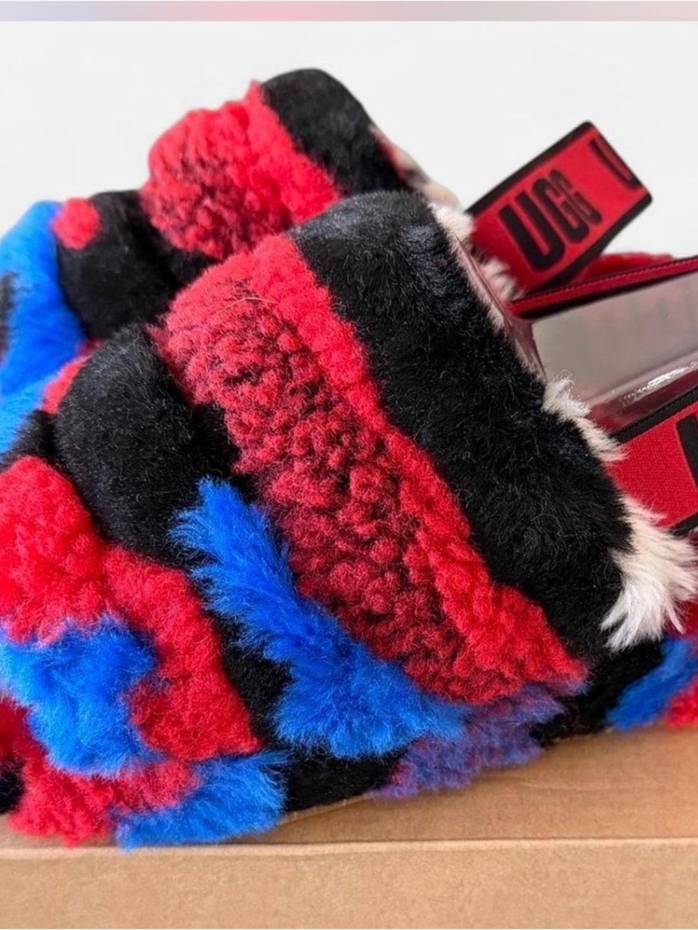 NIB Authentic UGG Fluff Slide Cali Collage Platform Slide Slippers Shoes size 7